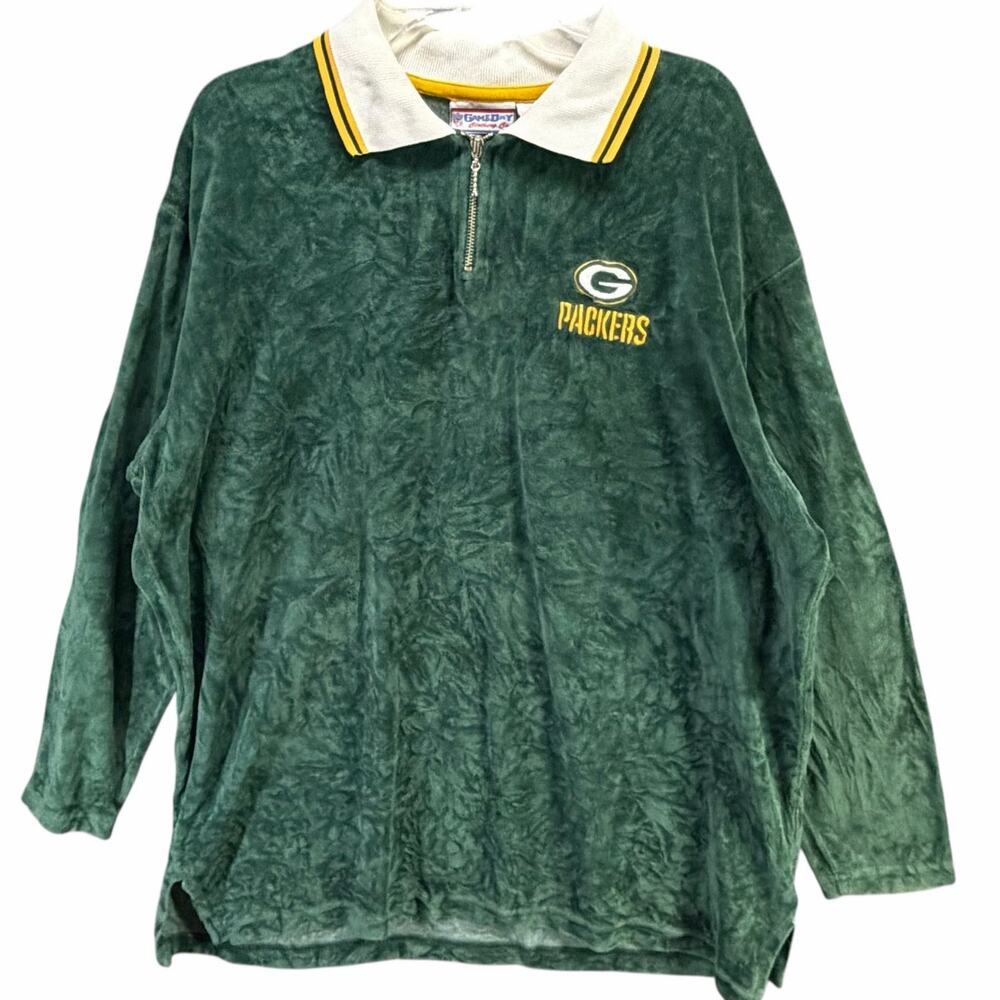 Vintage Game Day‎ Clothing Velour Velvet Shirt Mens L Green Bay Packers Fanwear